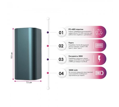 Повербанк 18000 mAh TheGeneral Kamet, цифровий індикатор