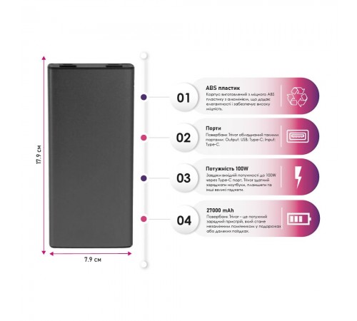 Повербанк 27000 mAh TheGeneral Trivor, цифровий індикатор