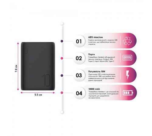 Повербанк 10000 mAh TheGeneral Hardeol, світлодіодний індикатор